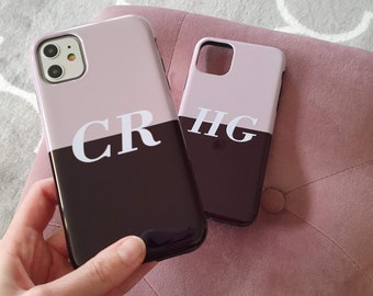 Taupe and black personalised case - iPhone 12 Pro case, Samsung S22 case, iphone 14 pro case, taupe, iPhone 13 pro max case, block colour