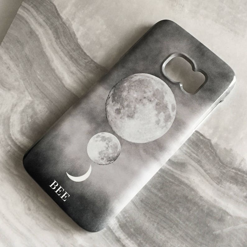 Luna Moon Trio monogram phone case white initials for iPhone 8 PLUS, iPhone 7, iPhone SE, iPhoen 11, Samsung Galaxy S7, Samsung Galaxy S6 image 5