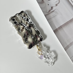 Coque iPhone personnalisée argentée à bulles ondulées - coque pour iPhone 16 PRO, remplissage de bas pour elle, coque à bulles chromée pour iPhone, cadeau de Noël pour elle