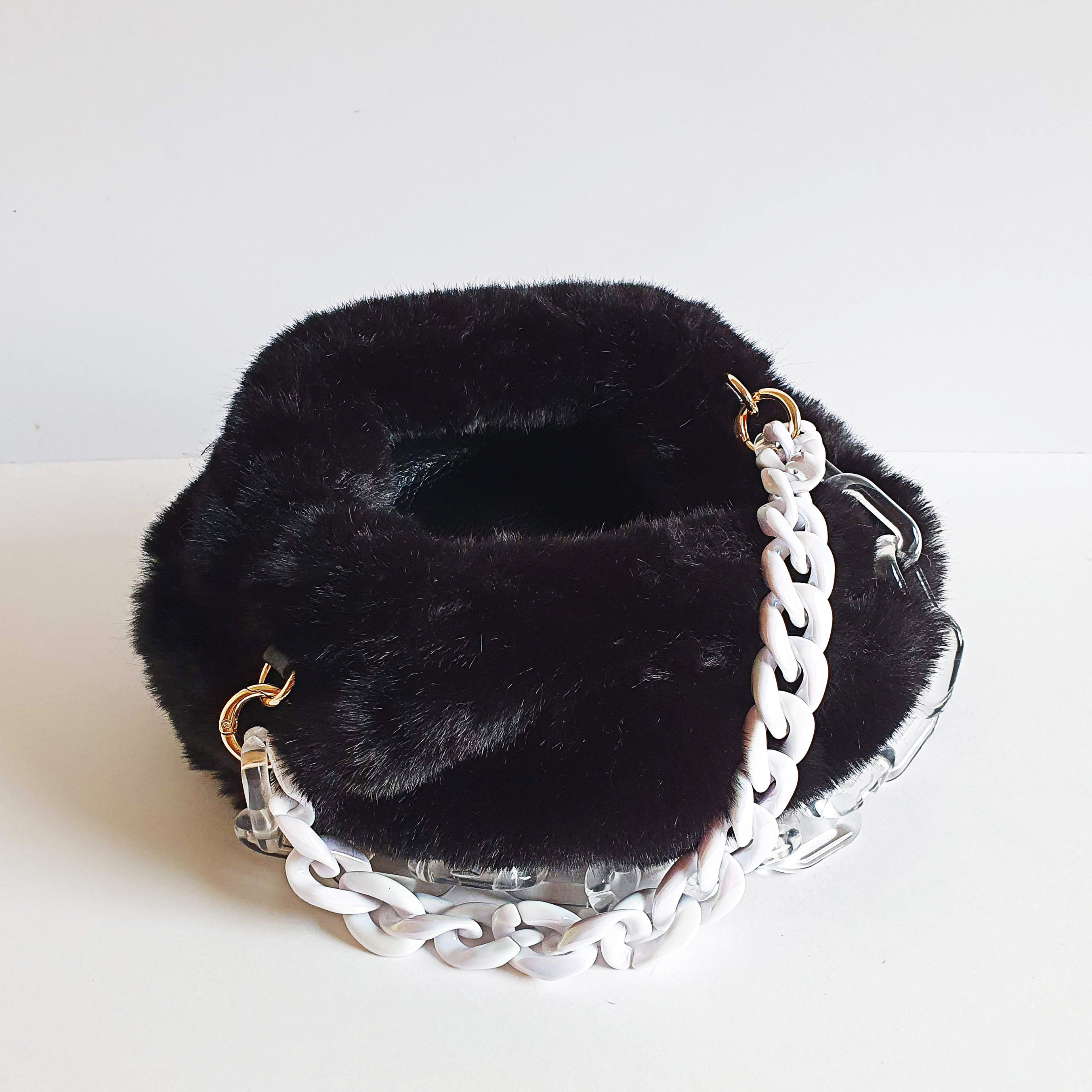 Black Faux Fur & Chain Cloud Clutch Bag Minimal Style - Etsy UK