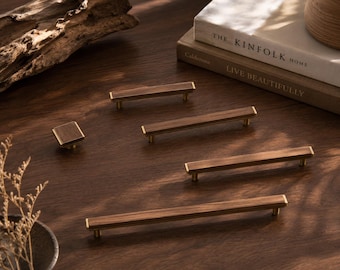Antique Brass Cabinet Pulls, Modern Minimalist Drawer Handles, Champagne Bronze Furniture Hardware, Retro Vintage Style Kitchen Knobs
