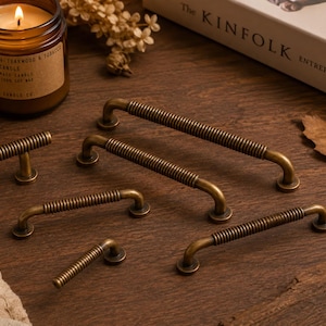 American Vintage Bamboo Style Cabinet Pulls, Antique Brass Drawer Handles, Rustic Furniture Hardware, Decorative Dresser Knobs and Pulls