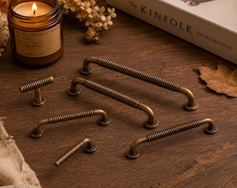 American Vintage Bamboo Style Cabinet Pulls, Antique Brass Drawer Handles, Rustic Furniture Hardware, Decorative Dresser Knobs and Pulls