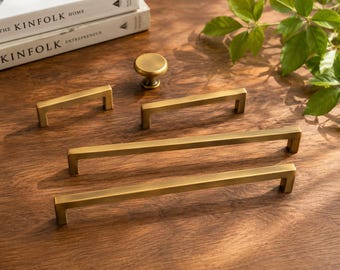 Brushed Brass Cabinet Handles, Modern Drawer Pulls, Decorative Kitchen Hardware, Antique Brass Dresser Knobs and Pulls