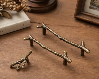 Unique Twig Cabinet Pulls, Branch Drawer Handle, Forest Decor Wardrobe Knob, Rustic Brass Nature Inspired Furniture Hardware for Kitchen