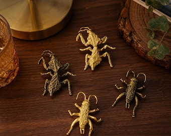 Unique Insect Brass Cabinet Knobs, Praying Mantis & Cricket Drawer Pulls, Decorative Bug Furniture Hardware, Antique Gold Nature Handles