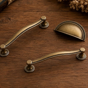 Vintage Arch Cabinet Pulls, Antique Brass Drawer Handles, Retro Decorative Furniture Hardware, Stylish Knobs for Dresser and Wardrobe
