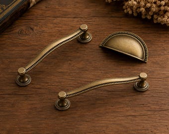 Vintage Arch Cabinet Pulls, Antique Brass Drawer Handles, Retro Decorative Furniture Hardware, Stylish Knobs for Dresser and Wardrobe