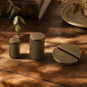 Solid Brass Knurled Knob, Half Moon Cabinet Handle, Modern Textured Drawer Pull, Unique Decorative Furniture Hardware for Kitchen Door