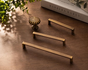 Luxury Brass Cabinet Hardware Set, Modern Drawer Pulls and Knobs, Minimalist Furniture Handles for Kitchen Cabinets, Dresser and Wardrobe