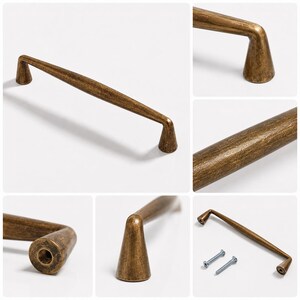 Solid Brass Cabinet Pulls & Knobs, Vintage Drawer Handle, Minimalist Furniture Hardware, Unique Antique Brass Dresser Pulls for Kitchen Door image 4
