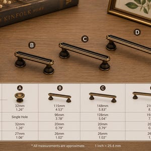 Solid Brass Cabinet Pulls & Knobs, Vintage Retro Drawer Handle, Decorative Cupboard Hardware, Unique Antique Brass Pull for Kitchen Door image 2