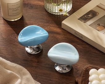 Oval Ceramic Drawer Knobs, Pebble Shape Cabinet Pulls, Cute Kids Room Furniture Handles, Modern Minimalist Kitchen Cupboard Knobs