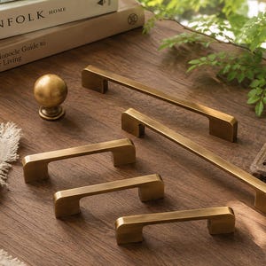 Mid-Century Modern Brass Knobs, Unique Zinc Alloy Dresser Pulls, Heavy-Duty Vintage Cabinet Handles, Kitchen Cupboard Hardware