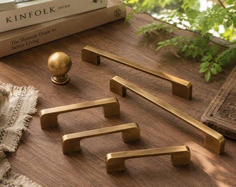 Mid-Century Modern Brass Knobs, Unique Zinc Alloy Dresser Pulls, Heavy-Duty Vintage Cabinet Handles, Kitchen Cupboard Hardware