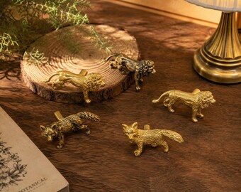 Artistic Animal Cabinet Knobs, Brass Lion/Fox Drawer Pulls, Vintage Style Furniture Hardware, Unique Decorative Wildlife Handles
