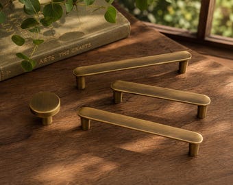 Modern Minimalist Cabinet Pulls, Brushed Brass Drawer Handles, Decorative Furniture Hardware, Antique Brass Knobs and Pulls