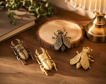 Brass Insect Knobs, Beetle and Bee Drawer Pulls, Antique Bronze Furniture Hardware, Unique Decorative Handles for Dresser and Kitchen