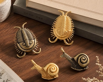 Unique Brass Insect Cabinet Knobs, Trilobite and Snail Drawer Pulls, Antique Gold Furniture Hardware, Decorative Nature Theme Handles
