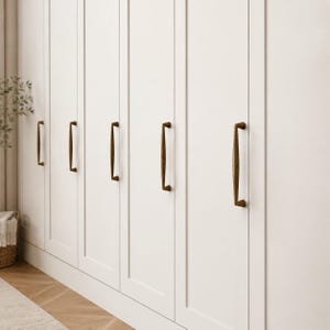 Solid Brass Cabinet Pulls & Knobs, Vintage Drawer Handle, Minimalist Furniture Hardware, Unique Antique Brass Dresser Pulls for Kitchen Door image 5