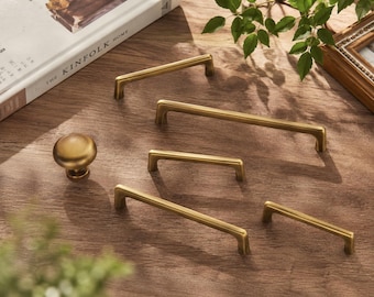 Modern Brass Cabinet Pulls, Minimalist Drawer Handles, Decorative Furniture Hardware, Antique Brass Knobs for Kitchen and Dresser