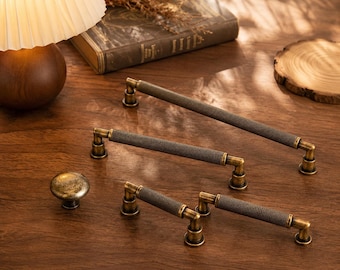 Vintage Knurled Cabinet Pulls, Antique Brass Drawer Handles, Industrial Style Furniture Hardware, Unique T-Bar Cupboard Knobs