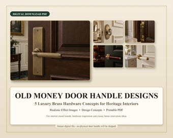 Ontwerp pdf-deurkruk oud geld, luxe messing hardwareconcepten, erfgoed interieurideeën, vintage afdrukbare digitale download
