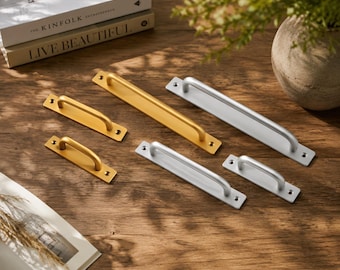 Modern Cabinet Pulls with Backplate, Minimalist Drawer Handles, Adhesive or Screw-in Furniture Hardware, Sleek Kitchen Cabinet Door Pulls