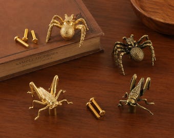 Unique Insect Brass Cabinet Knobs, Spider & Cricket Drawer Pulls, Antique Gold Furniture Hardware, Decorative Nature Theme Handles