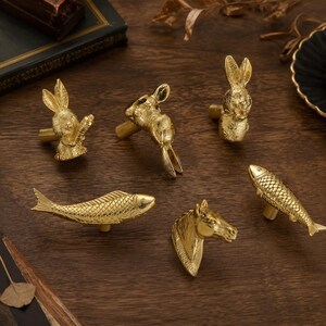Brass Bunny Drawer Knobs, Unique Rabbit Cabinet Pull, Animal Dresser Handle, Decorative Closet Hardware, Nursery Furniture Knob, Vintage