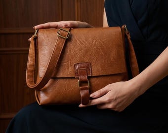 Borsa a tracolla in pelle, borsa a spalla in stile vintage, borsa a tracolla con patta, borsa con tracolla regolabile, borsa a spalla per tutti i giorni