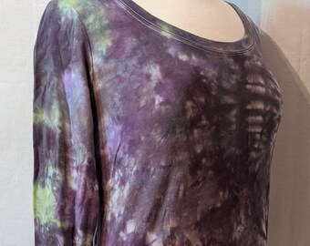 Tie Dye Womens SCOOP NECK LONGSLEEVE T-shirt size M, L Colors- Eggplant, dusty purple, mustard