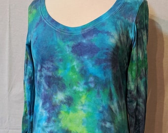 Tie Dye Womens SCOOP NECK LONGSLEEVE T-shirt size L Coastal Colors