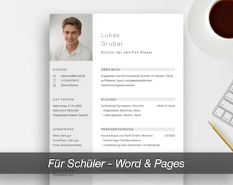 Lebenslauf Schüler | Lebenslauf + Anschreiben + Deckblatt | Word & Pages | Ausbildung | Schülerpraktikum