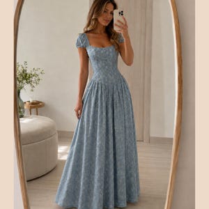 light blue milkmaid dress boohoo Women's Cotton Milkmaid Cap Sleeve Dress in Baby Blue