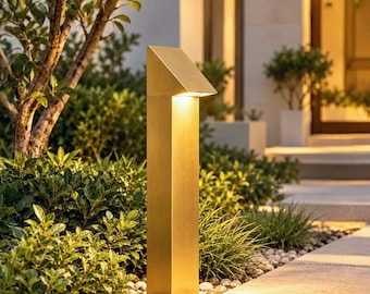 Massief messing buitenpaalverlichting, 45 cm (18 inch) moderne padverlichting, minimalistische tuinpaal