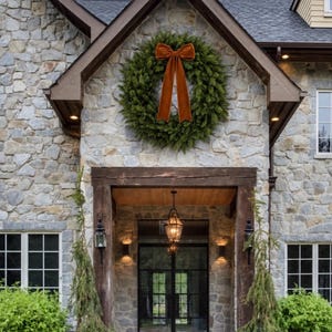 Large 40" Evergreen Wreath with Bow, UV Protected Outdoor Decor