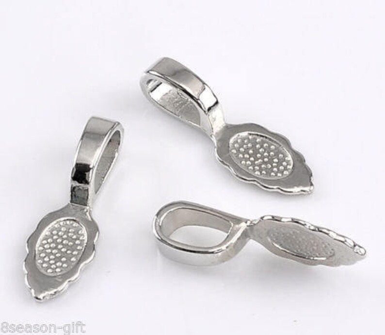 Bright STERLING SILVER Plated large 25mm Leaf GlueOn Etsy