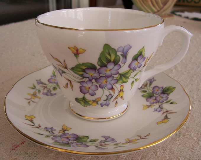 DUCHESS Violets Bone China Footed Cup and Saucer Made in Etsy