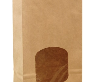 Bakery (10) Bags 1# KRAFT Brown with Window|Closure Coffee Cookies Favor Donut