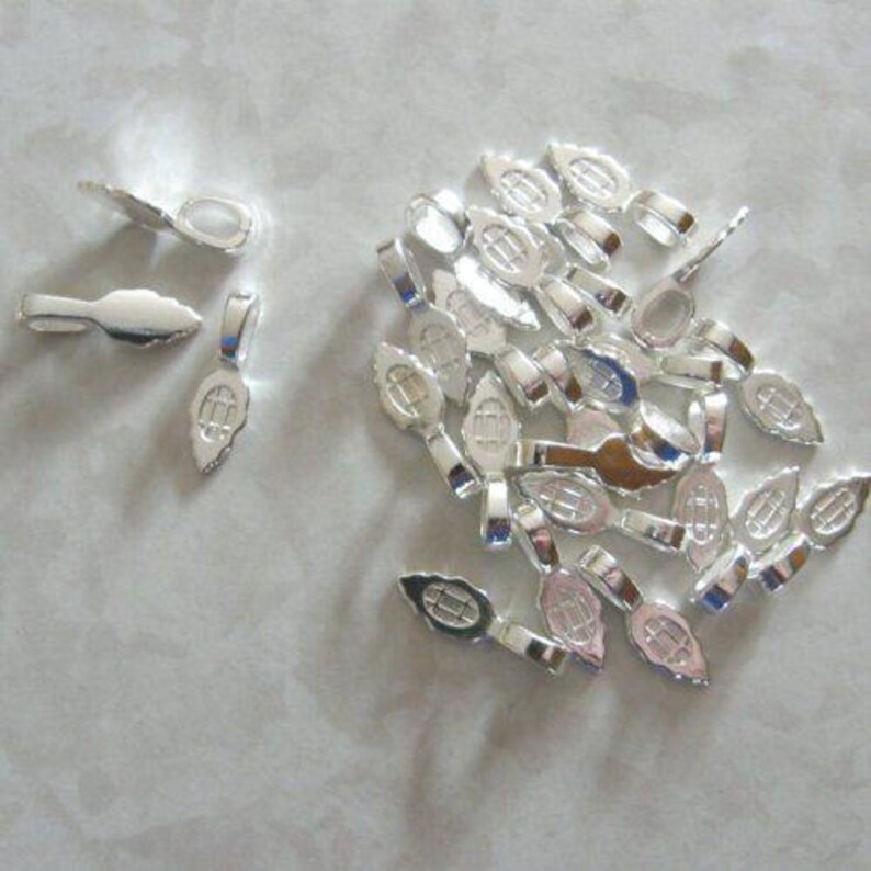 Bright STERLING SILVER Plated large 25mm Leaf GlueOn Etsy