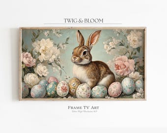 Spring TV Art, Easter Bunny, Vintage Peonies, Easter Eggs, Instant Download