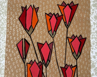 Abstrakte Tulpen Zeichnung - Geometrisch - Abstrakte Kunst - Moderne Kunst - Pointillismus - Abstrakte Blumen - Handgemacht - Unikat