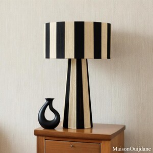 Raphia Moroccan Table Lamp – Handmade Black Cream Boho Light