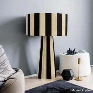 Raphia Moroccan Table Lamp – Handmade Black Cream Boho Light