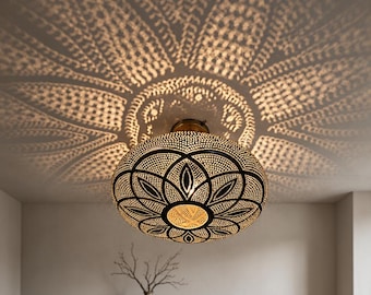 Handmade Moroccan Brass Pendant Light – Round Hanging Ceiling Lamp | Boho & Oriental Lighting
