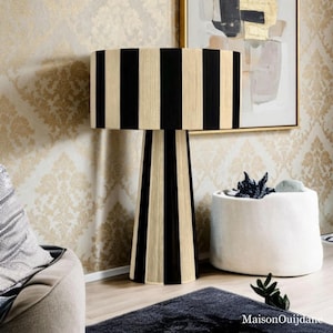 Raphia Moroccan Table Lamp – Handmade Black Cream Boho Light