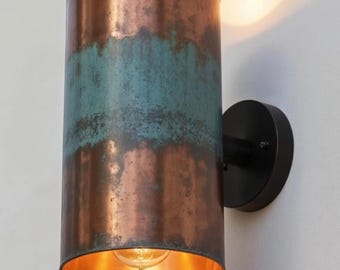 Aplique de pared cilíndrico de cobre vintage – Hecho a mano con elegancia retro atemporal