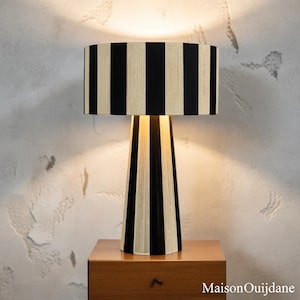 Raphia Moroccan Table Lamp – Handmade Black Cream Boho Light