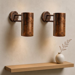 Luxe koperen wandlamp – Industriële buitenlamp – Handgemaakte entree lamp